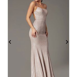 Glitter-Knit Long Backless Prom Dress by PromGirl